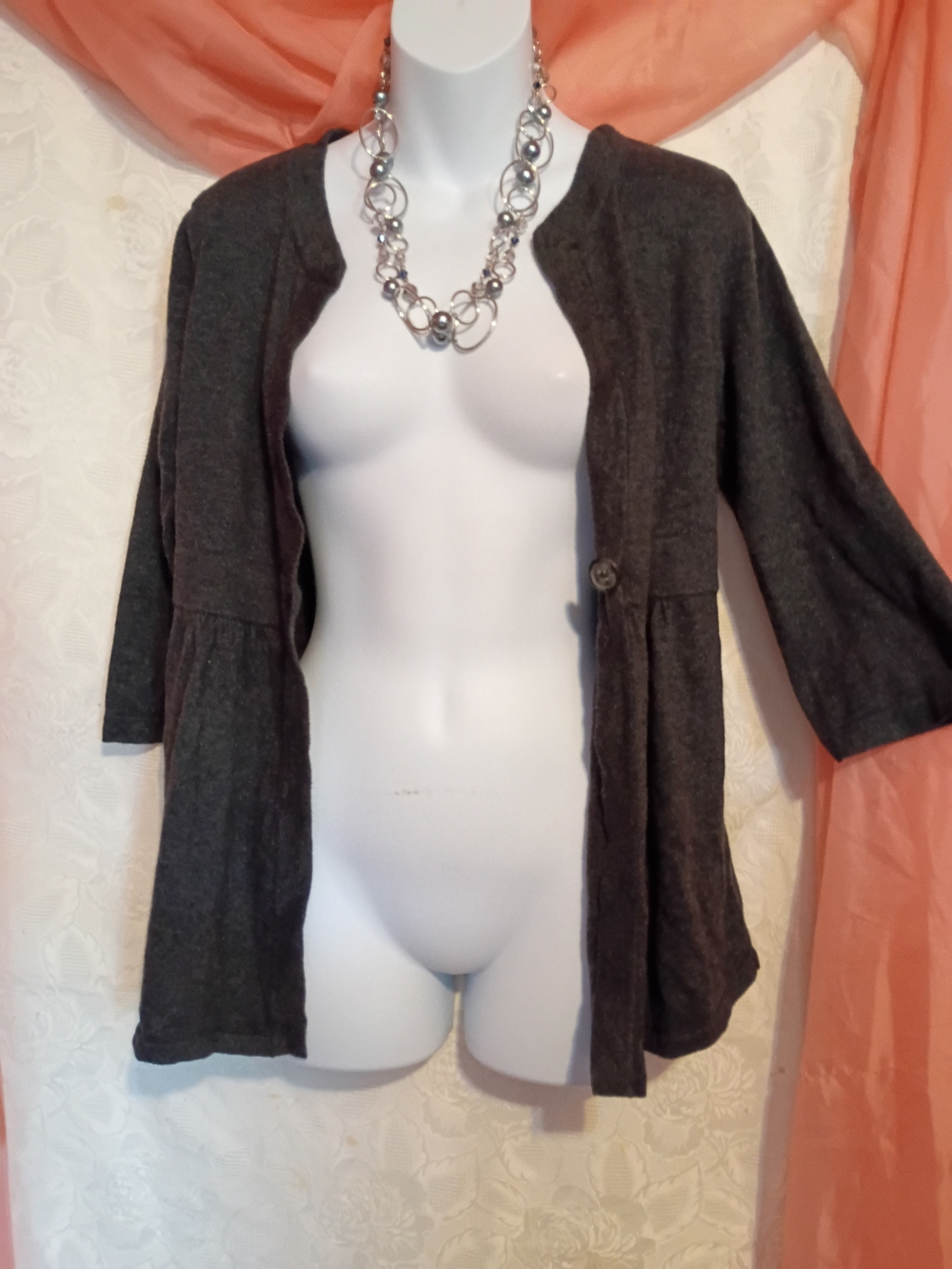 Motherhood Maternity Ladies Charcoal Single Button Knit Cardigan Sz Sm